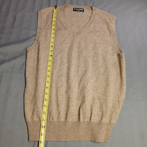 Kallspin Sweater Vest Mens M Cashmere Wool Classic Stretch Preppy Beige V Neck - Picture 7 of 9
